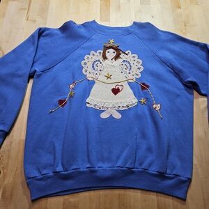Vintage Hanes HerWay Light Blue Size XL Ugly Sweater With Angel And Heart's